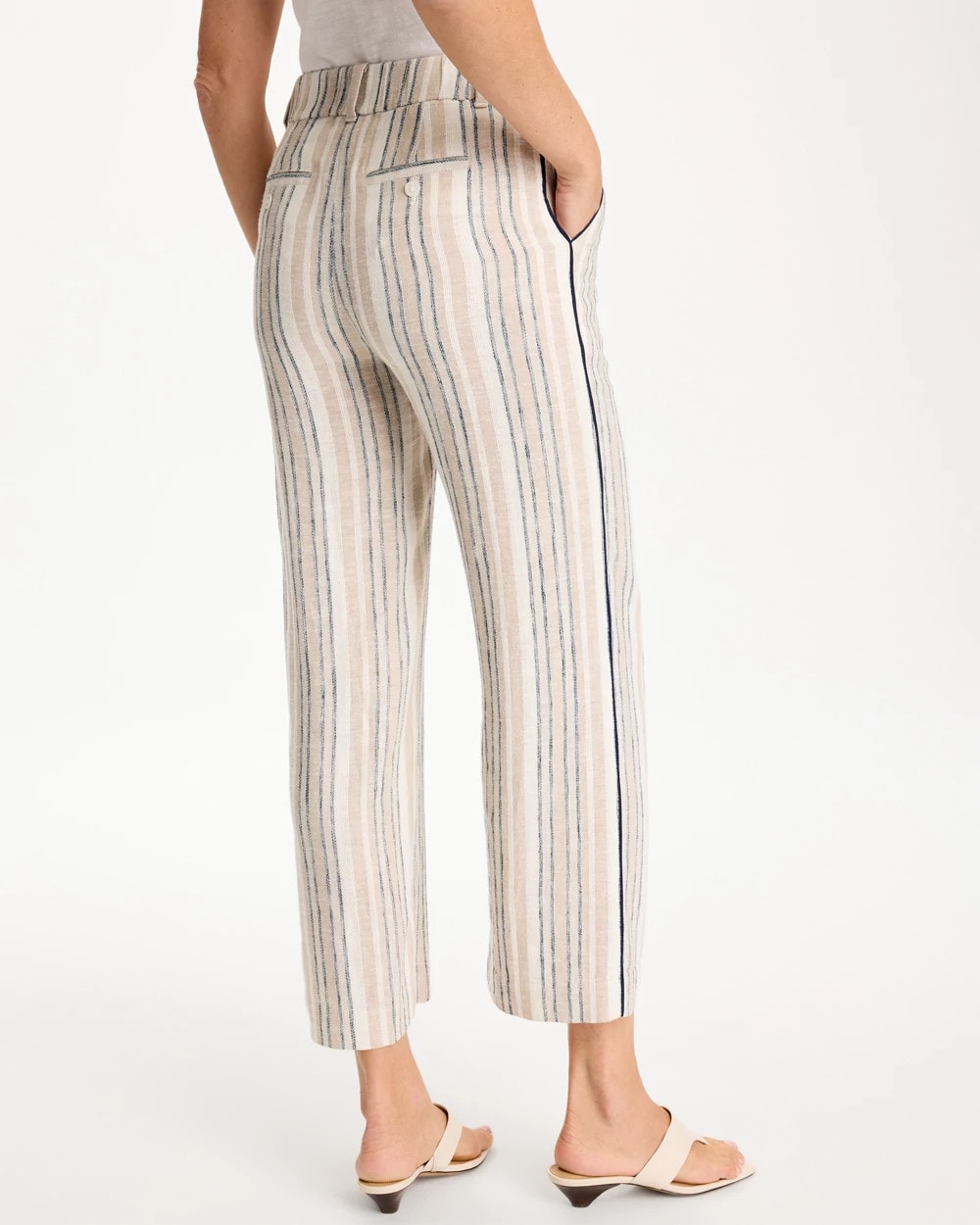 Chico's Recommended | Striped Piped Linen Fly Front Pants