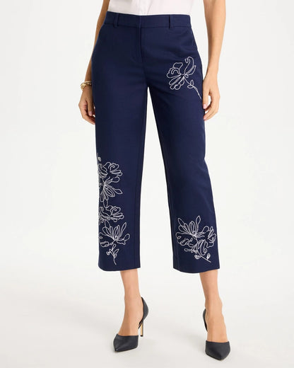 Chico's Premium | Embroidered Linen Fly Front Pants