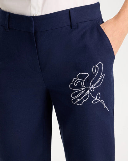 Chico's Premium | Embroidered Linen Fly Front Pants