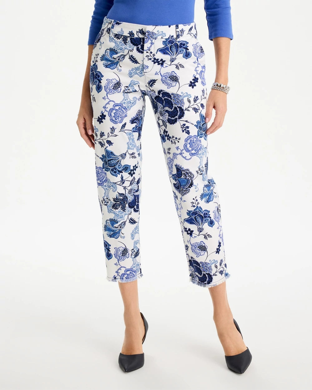 Chico's Trending | Printed Relaxed Boyfriend Chino Fray Crop Pants