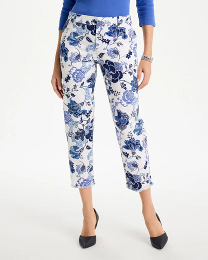 Chico's Trending | Printed Relaxed Boyfriend Chino Fray Crop Pants