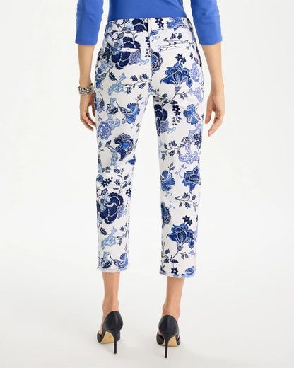 Chico's Trending | Printed Relaxed Boyfriend Chino Fray Crop Pants