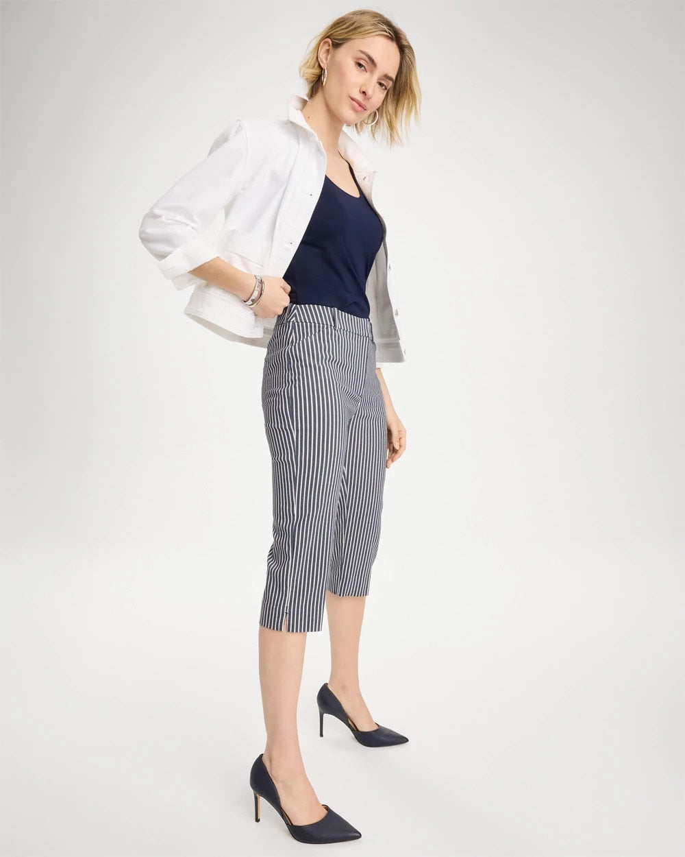 Chico's Sale | Emme Slim Striped Capri Pants