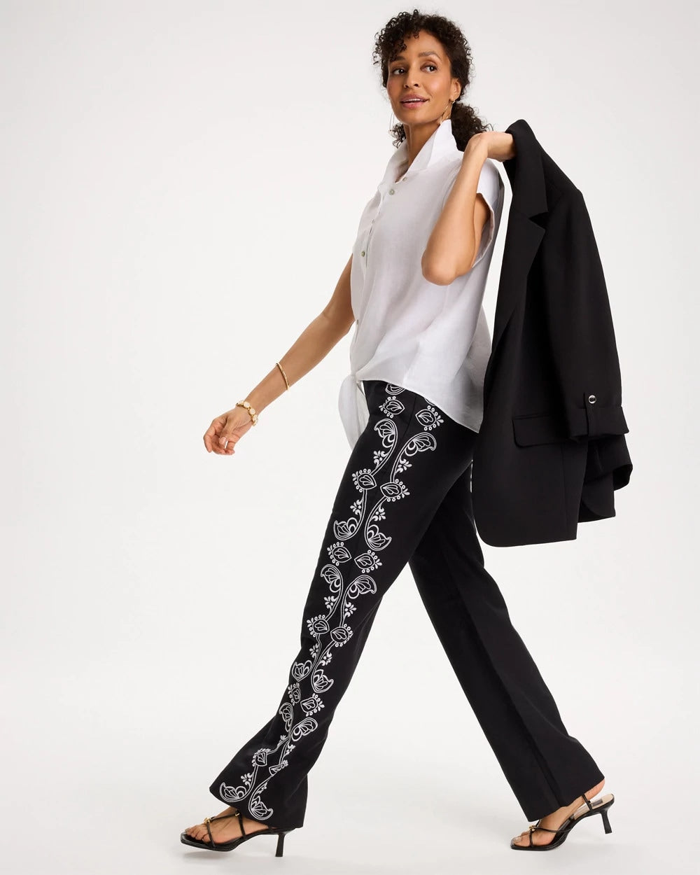 Chico's Smart Buy | Embroidered Pull-On Wide-Leg Linen Pants