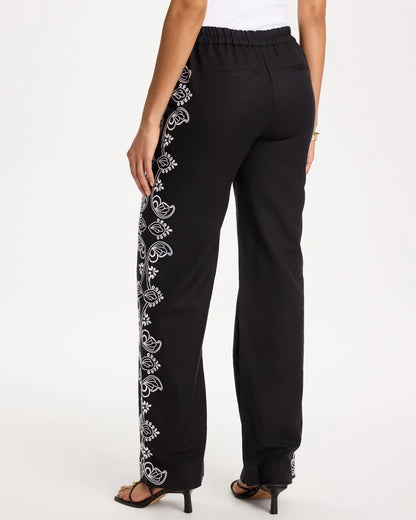 Chico's Smart Buy | Embroidered Pull-On Wide-Leg Linen Pants