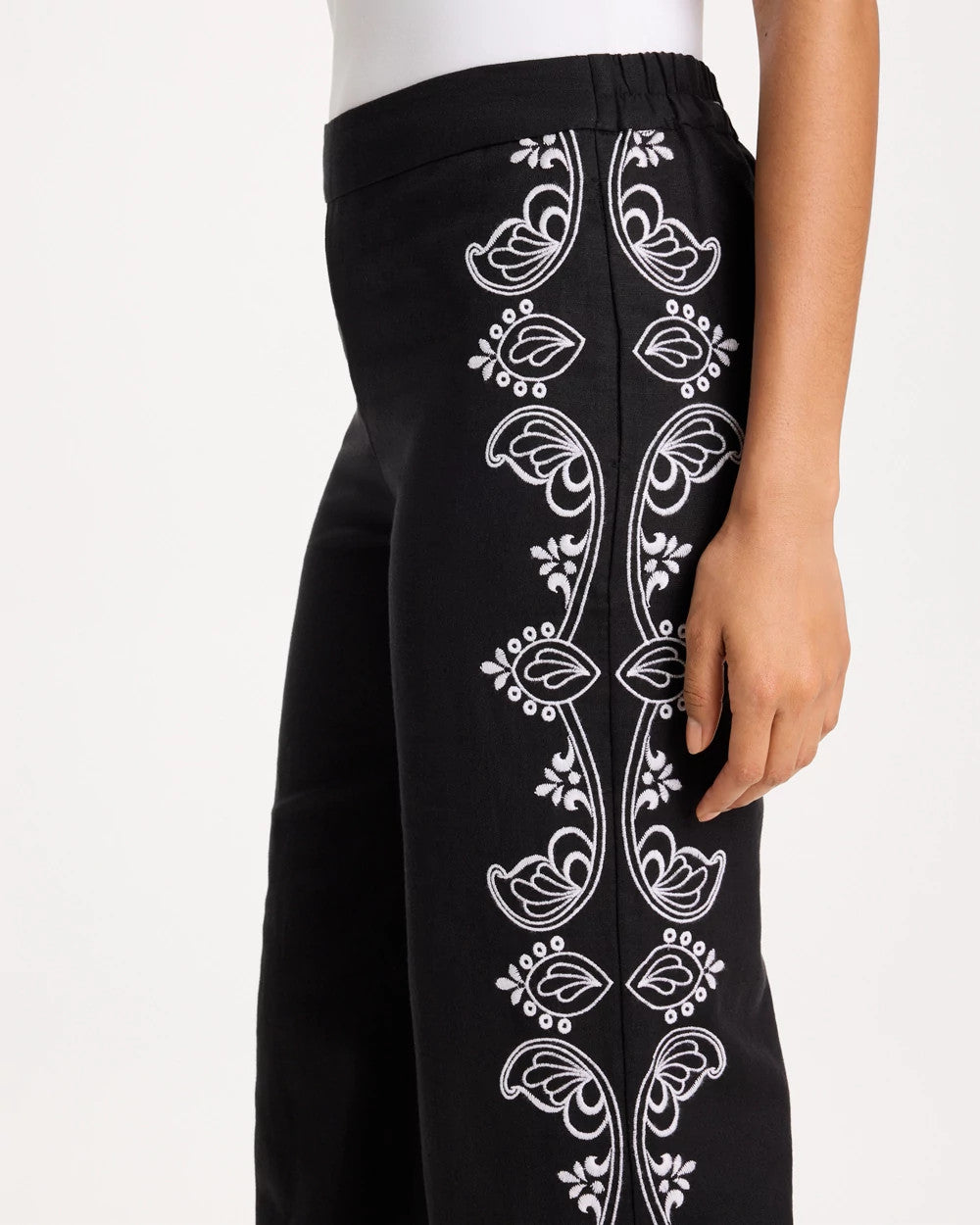 Chico's Smart Buy | Embroidered Pull-On Wide-Leg Linen Pants