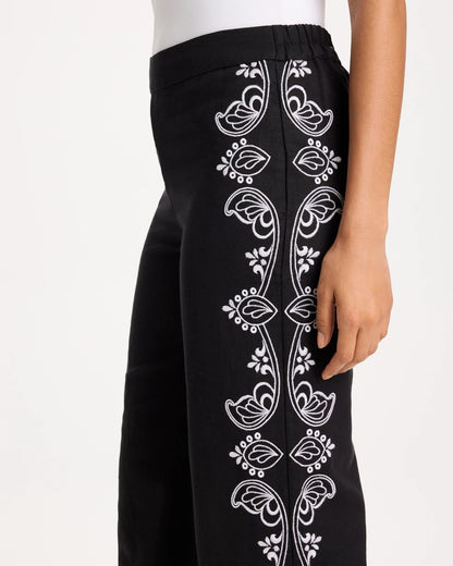 Chico's Smart Buy | Embroidered Pull-On Wide-Leg Linen Pants