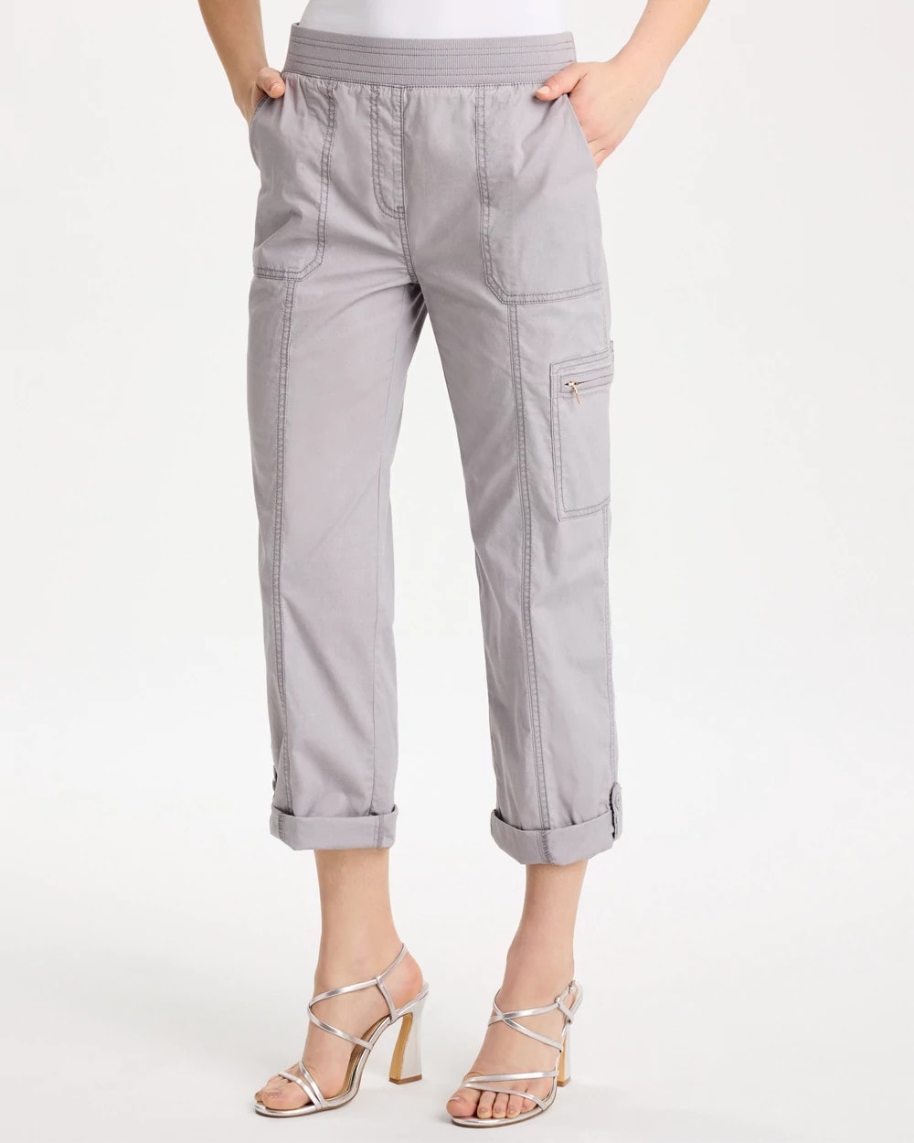 Chico's Hot Sale | Poplin Cropped Roll Tab Pants