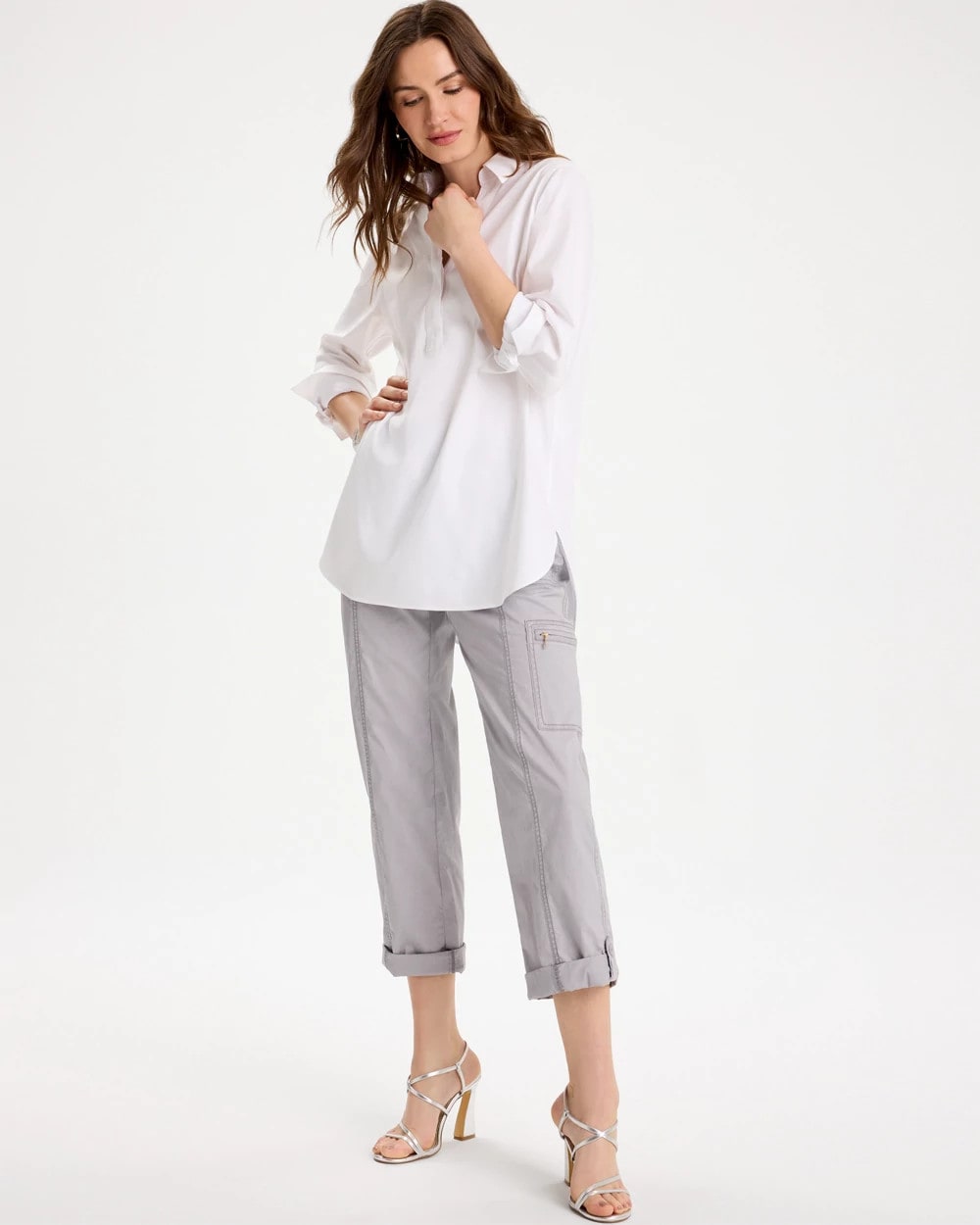 Chico's Hot Sale | Poplin Cropped Roll Tab Pants