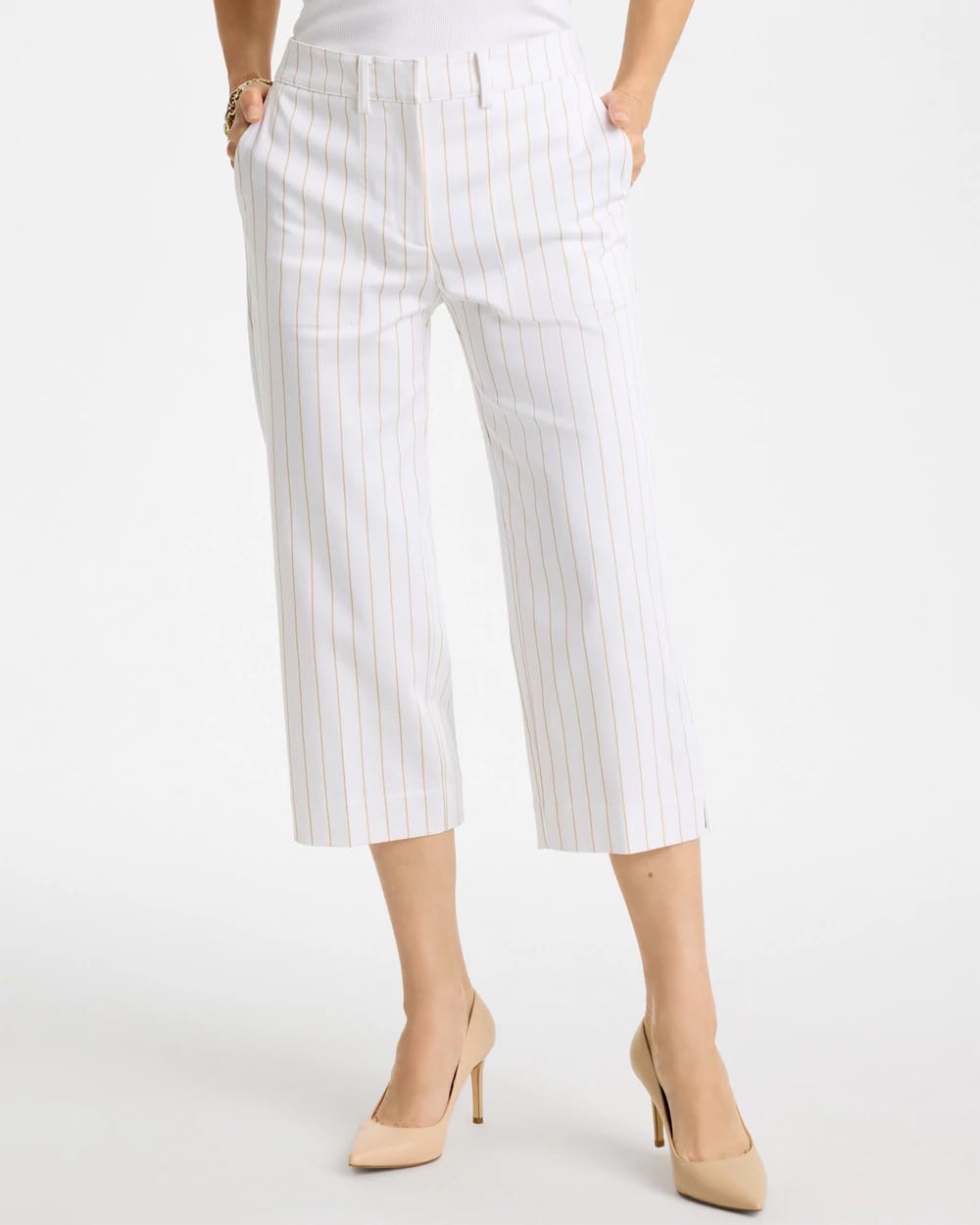 Chico's Smart Buy | Sandstone Striped Emme Sateen Straight Capri Pants