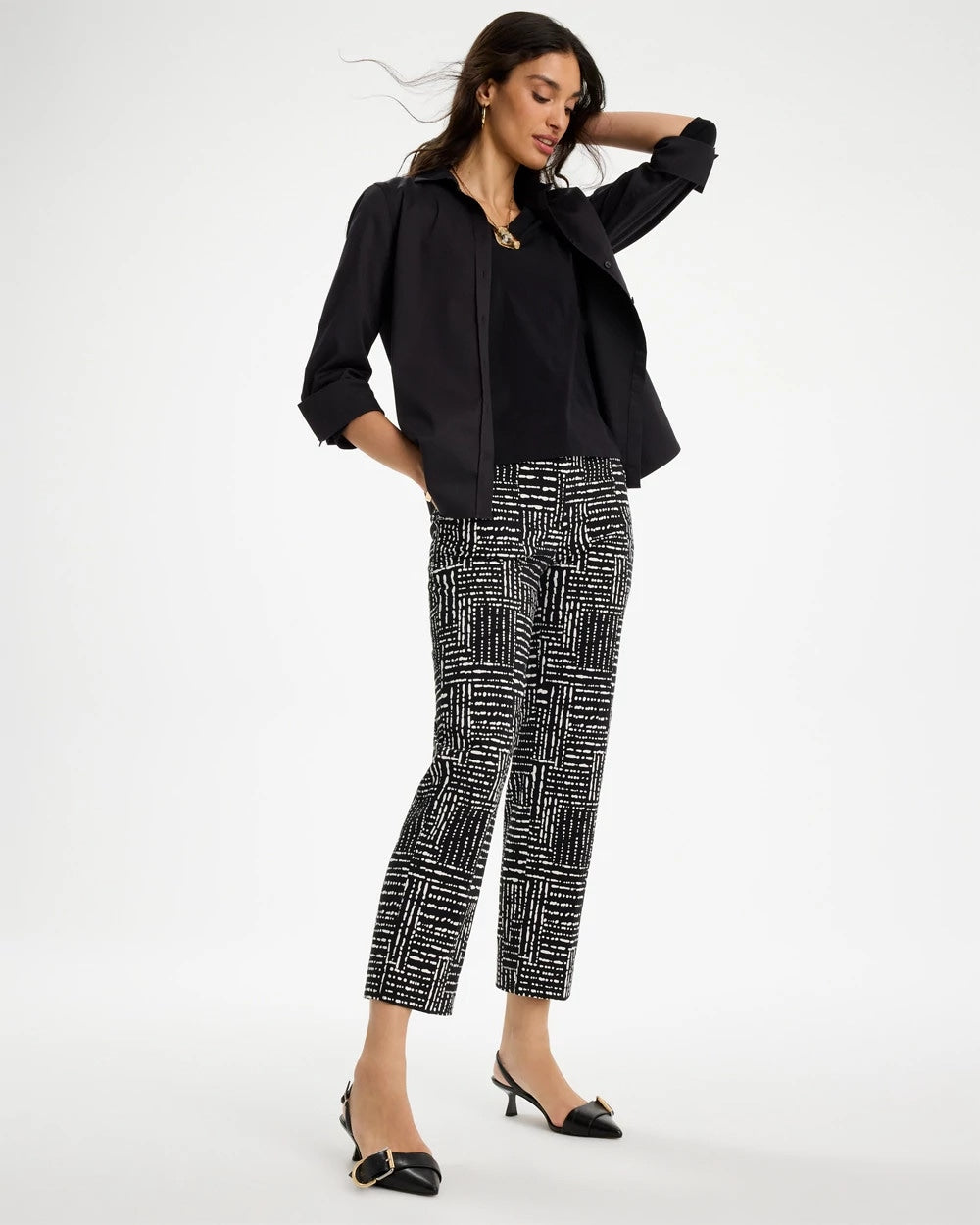 Chico's Recommended | Emme Fly Front Straight Printed Crop Pants