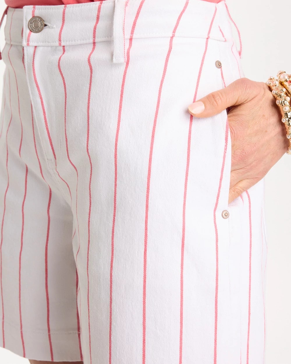 Chico's Popular | Striped Rivet Denim Trouser Shorts