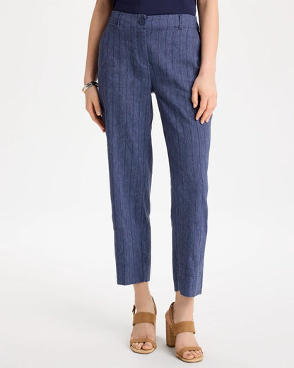 Chico's Premium | Pinstripe Soft-Stretch Linen Crop Pant