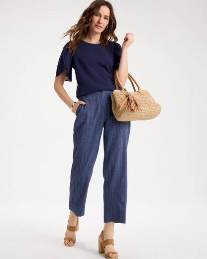 Chico's Premium | Pinstripe Soft-Stretch Linen Crop Pant