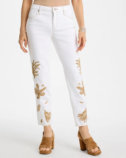 Chico's Best Price | Girlfriend Slim Raffia Palm Crop Jeans