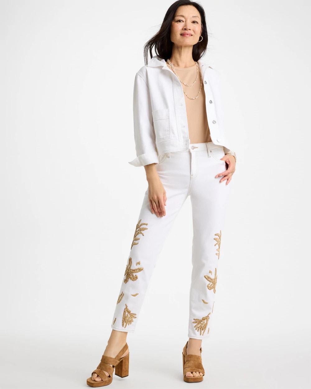 Chico's Best Price | Girlfriend Slim Raffia Palm Crop Jeans