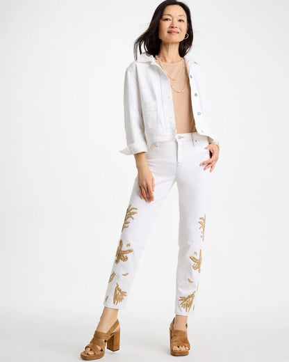 Chico's Best Price | Girlfriend Slim Raffia Palm Crop Jeans