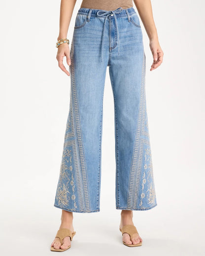 Chico's Deals | Floral Geo Wide-Leg Drawstring Jeans