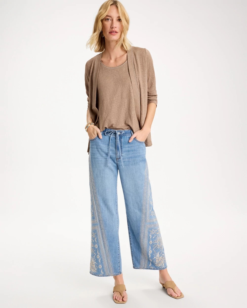 Chico's Deals | Floral Geo Wide-Leg Drawstring Jeans