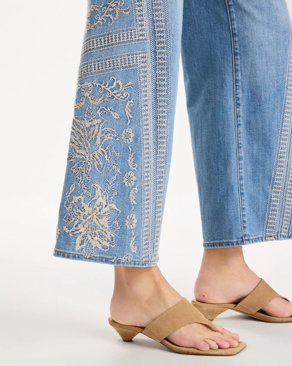 Chico's Deals | Floral Geo Wide-Leg Drawstring Jeans