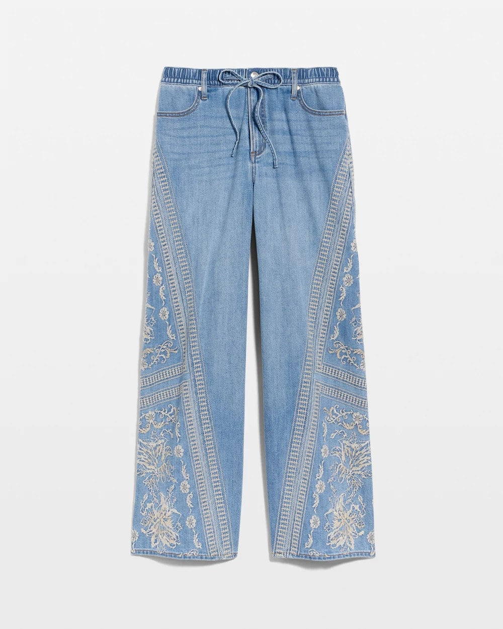Chico's Deals | Floral Geo Wide-Leg Drawstring Jeans