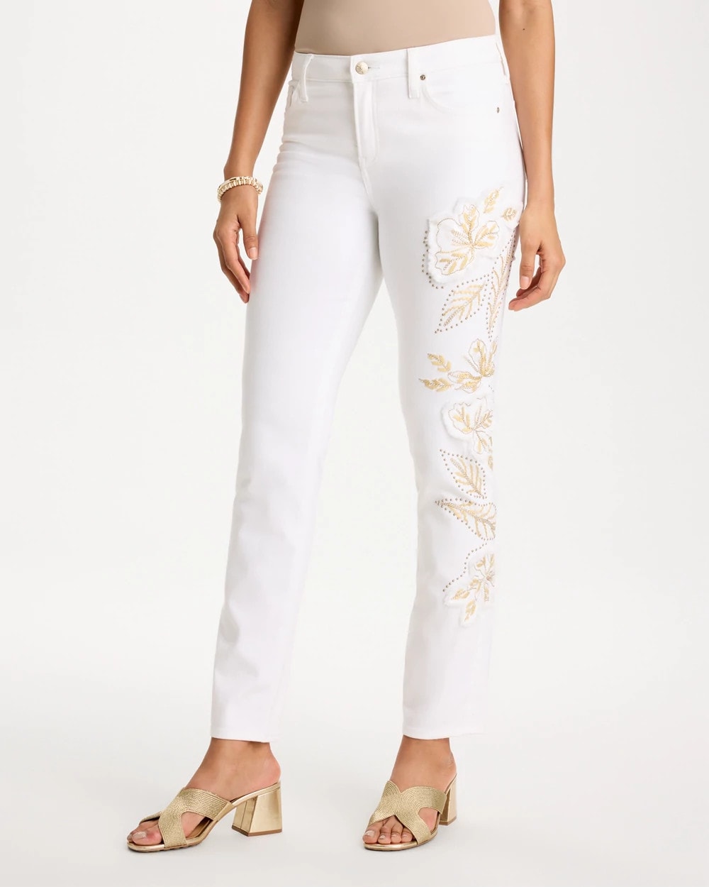 Chico's Sale | No Stain Girlfriend Floral Embellished Slim Ankle Jeans
