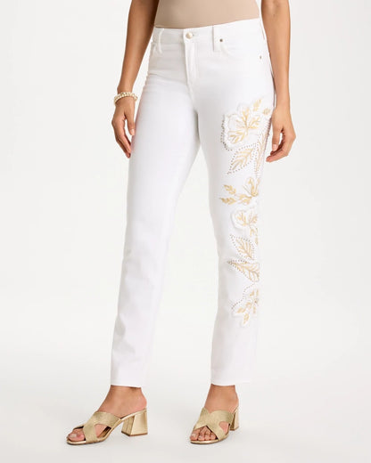 Chico's Sale | No Stain Girlfriend Floral Embellished Slim Ankle Jeans