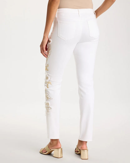 Chico's Sale | No Stain Girlfriend Floral Embellished Slim Ankle Jeans