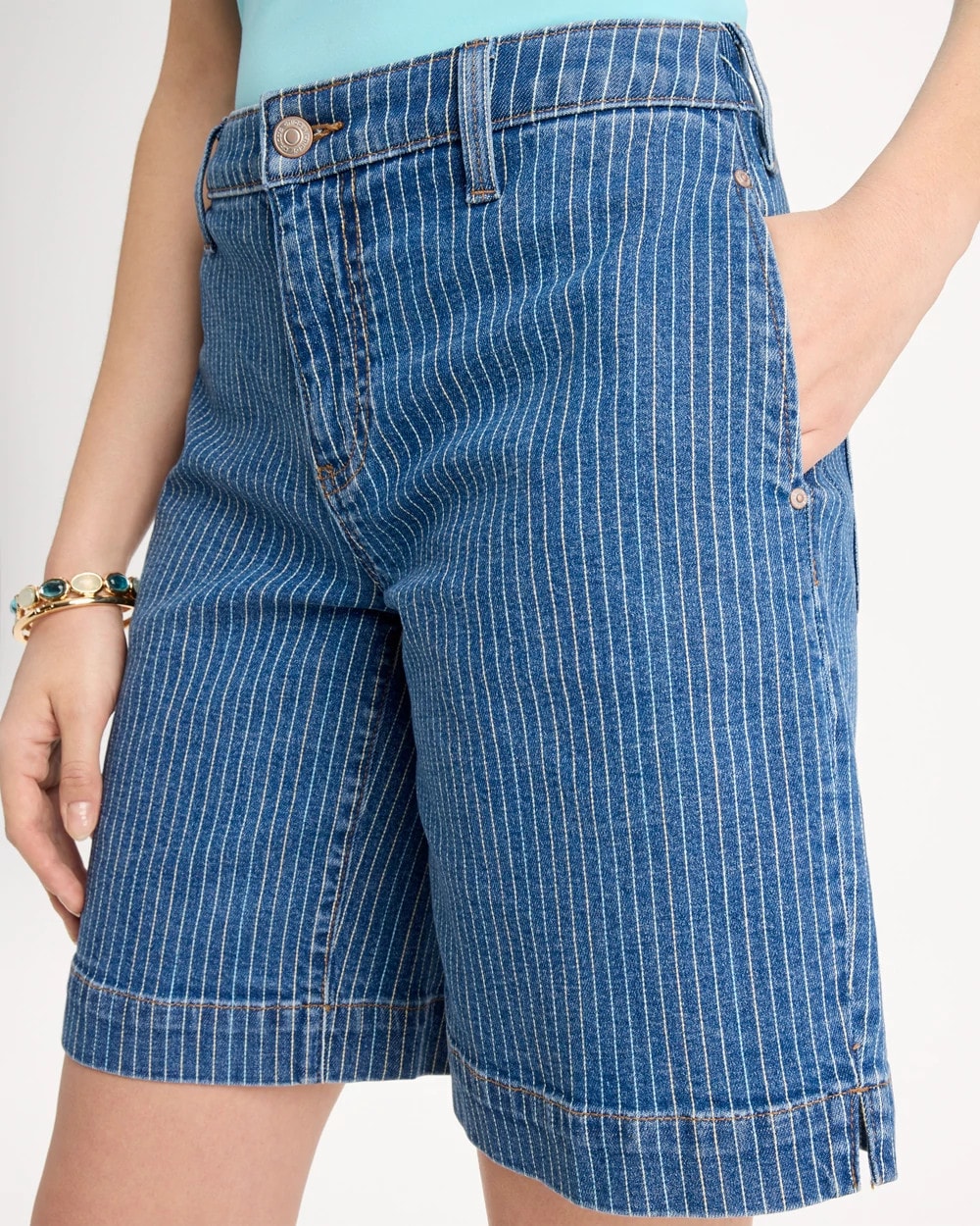 Chico's Sale | Striped Denim Trouser Shorts