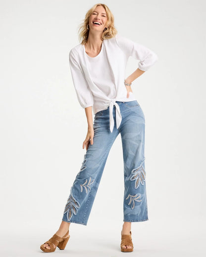 Chico's Popular | Tropical Embroidery Pull-On Wide Crop Jean