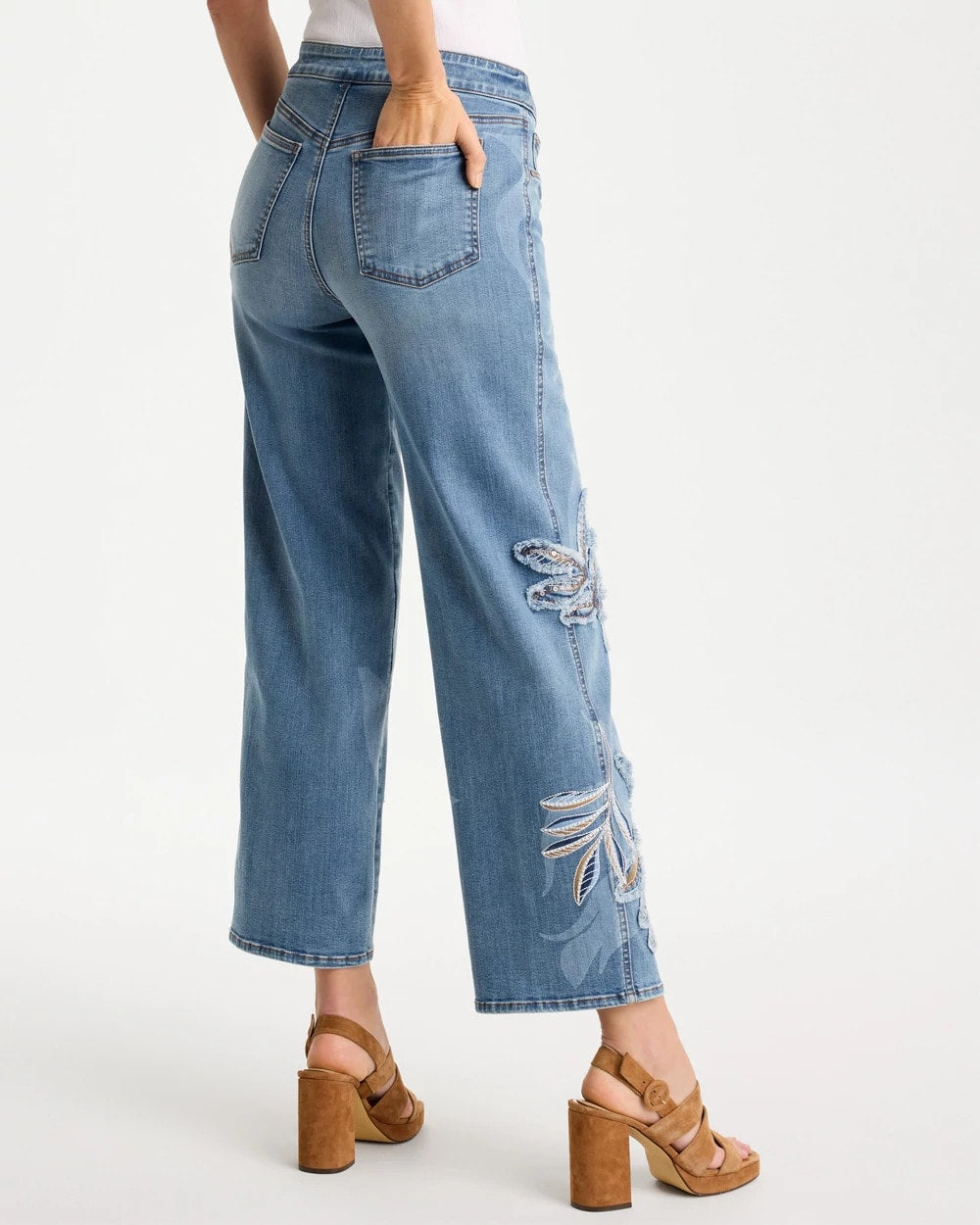 Chico's Popular | Tropical Embroidery Pull-On Wide Crop Jean
