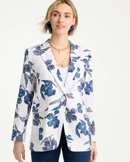 Chico's Value | Linen Printed Piped Boyfriend Blazer