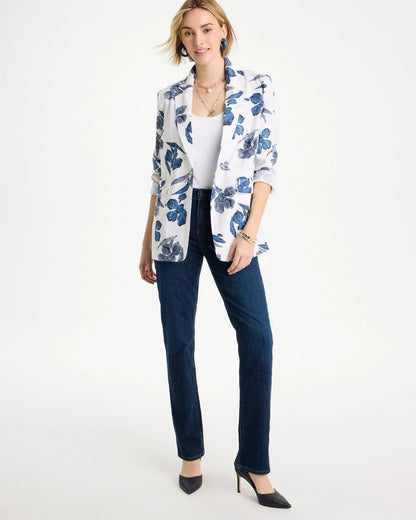 Chico's Value | Linen Printed Piped Boyfriend Blazer