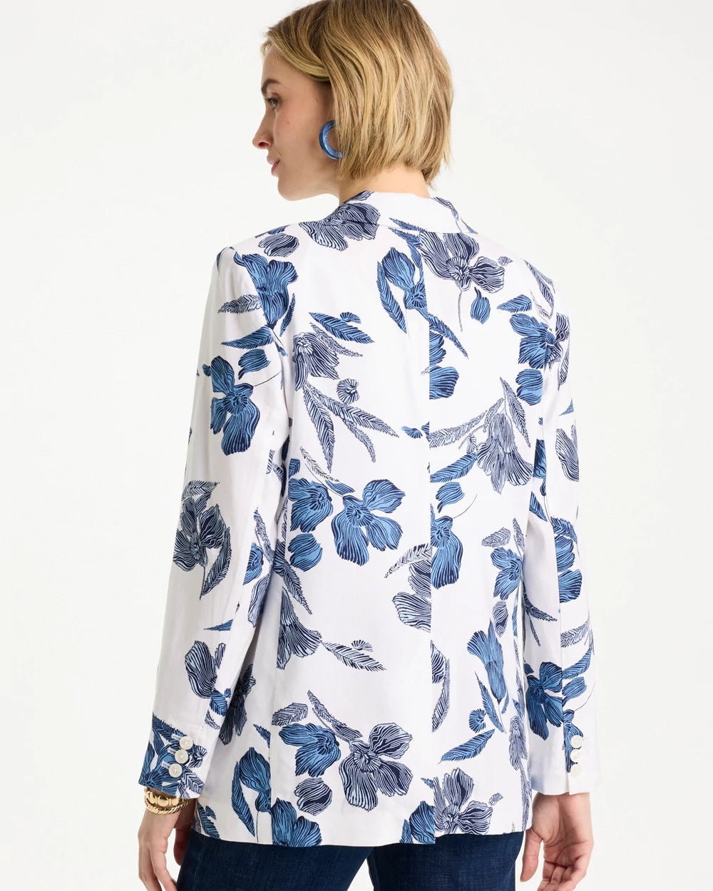 Chico's Value | Linen Printed Piped Boyfriend Blazer