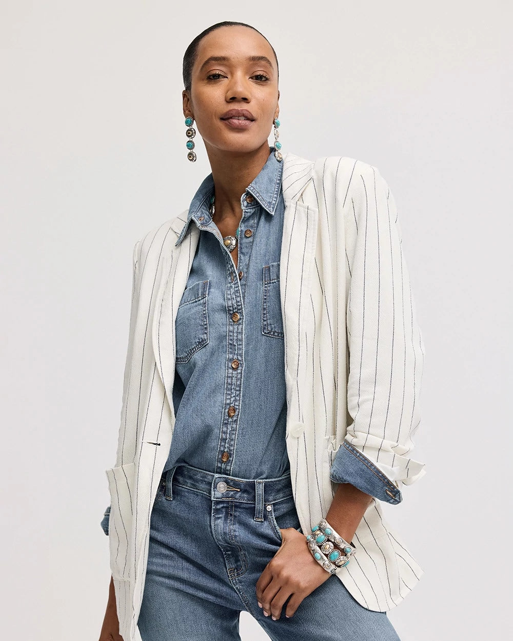 Chico's Customer Favorite | Linen-Blend Striped Boyfriend Blazer