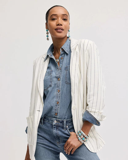 Chico's Customer Favorite | Linen-Blend Striped Boyfriend Blazer