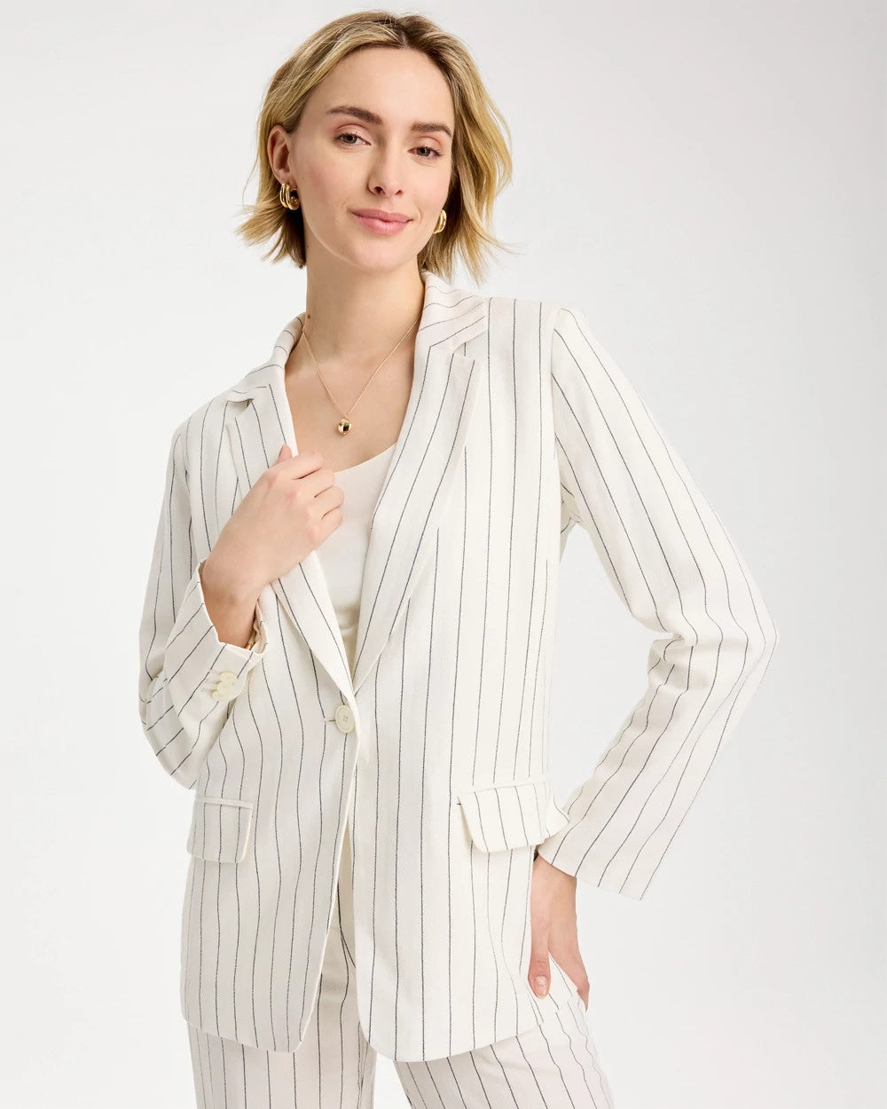 Chico's Customer Favorite | Linen-Blend Striped Boyfriend Blazer