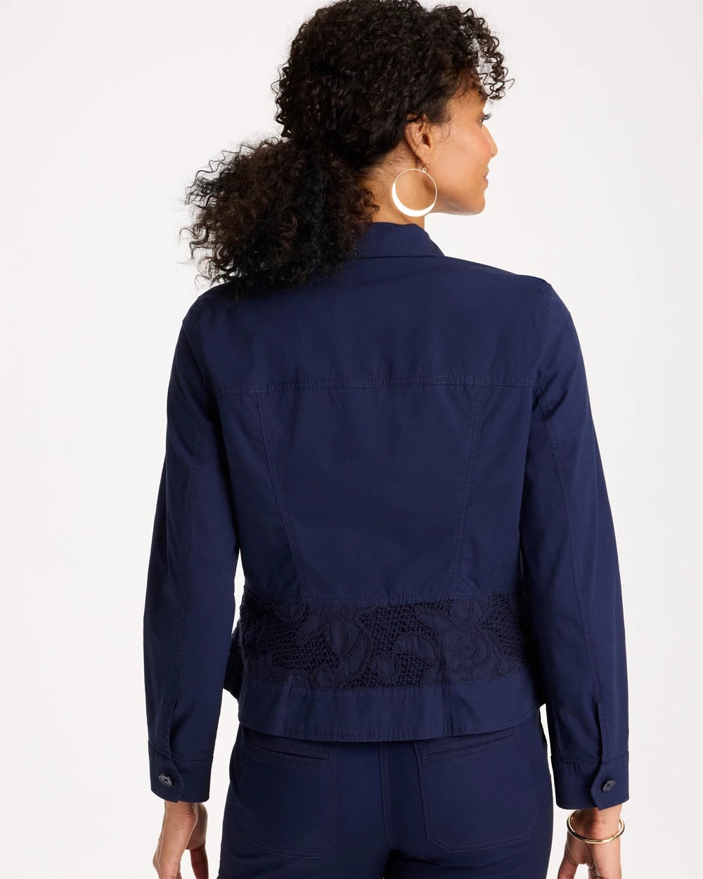Chico's New | Poplin Cotton Lace Peplum Jacket