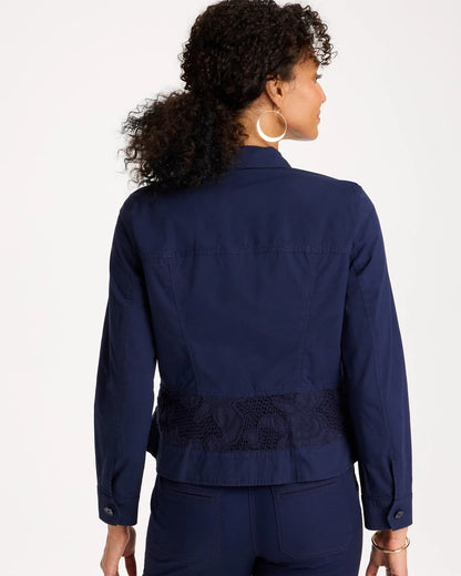 Chico's New | Poplin Cotton Lace Peplum Jacket