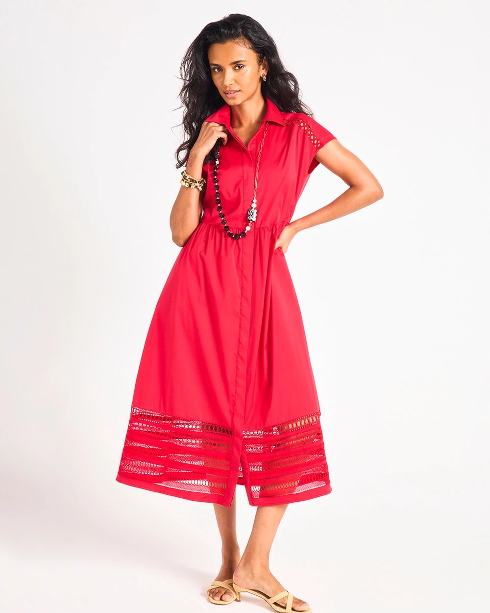 Chico's Best Seller | Lace Trim Midi Shirtdress