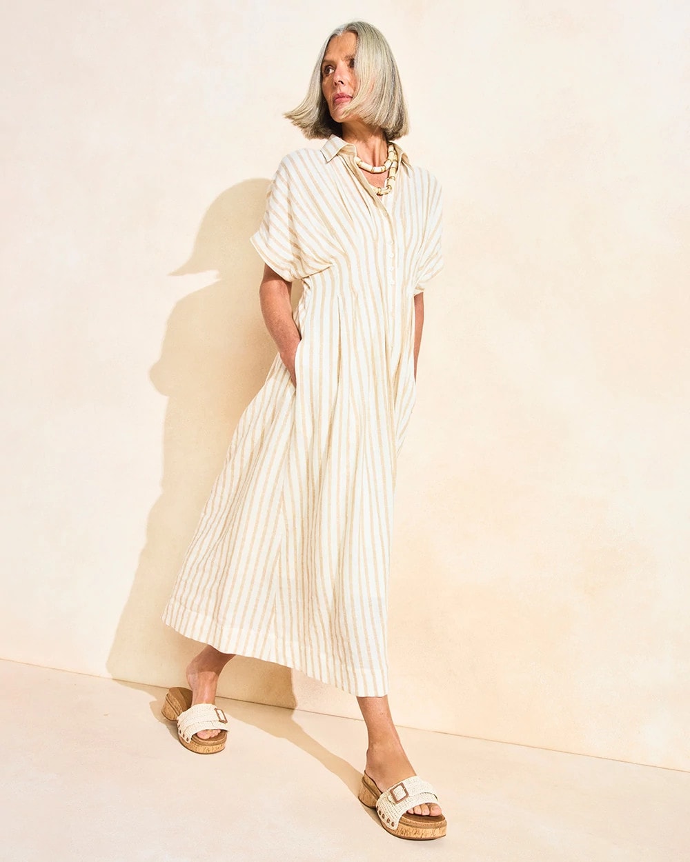Chico's Latest | Linen-Blend Metallic Striped Dress