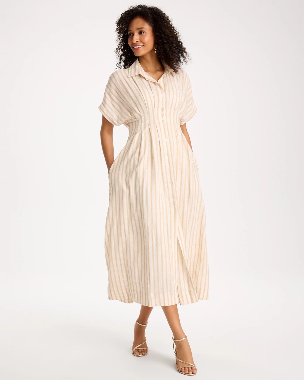 Chico's Latest | Linen-Blend Metallic Striped Dress