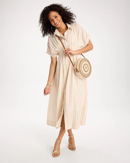 Chico's Latest | Linen-Blend Metallic Striped Dress