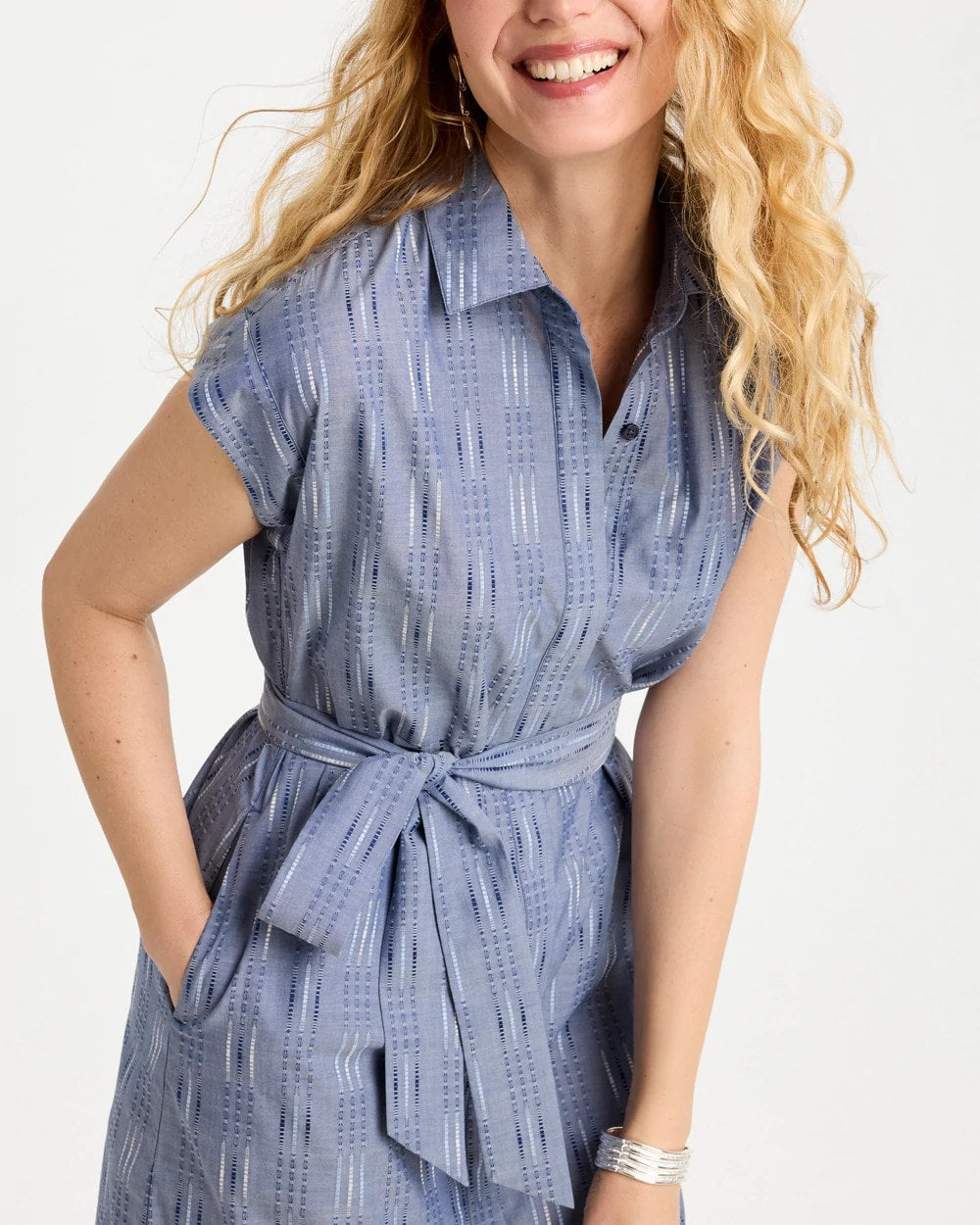 Chico's Signature | Clip Jacquard Denim Shirtdress
