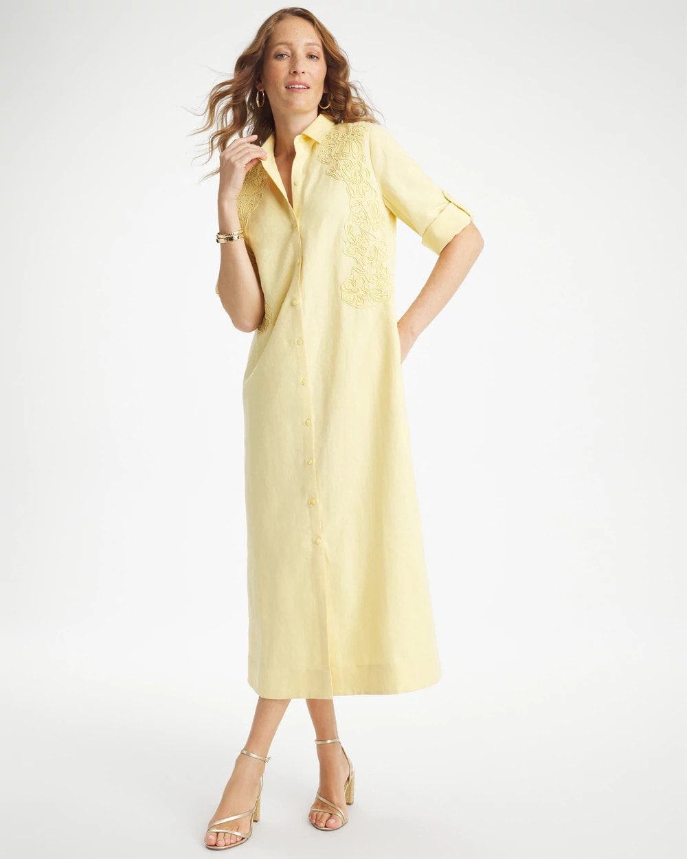 Chico's Premium | Embellished Linen-Cotton Shirtdress