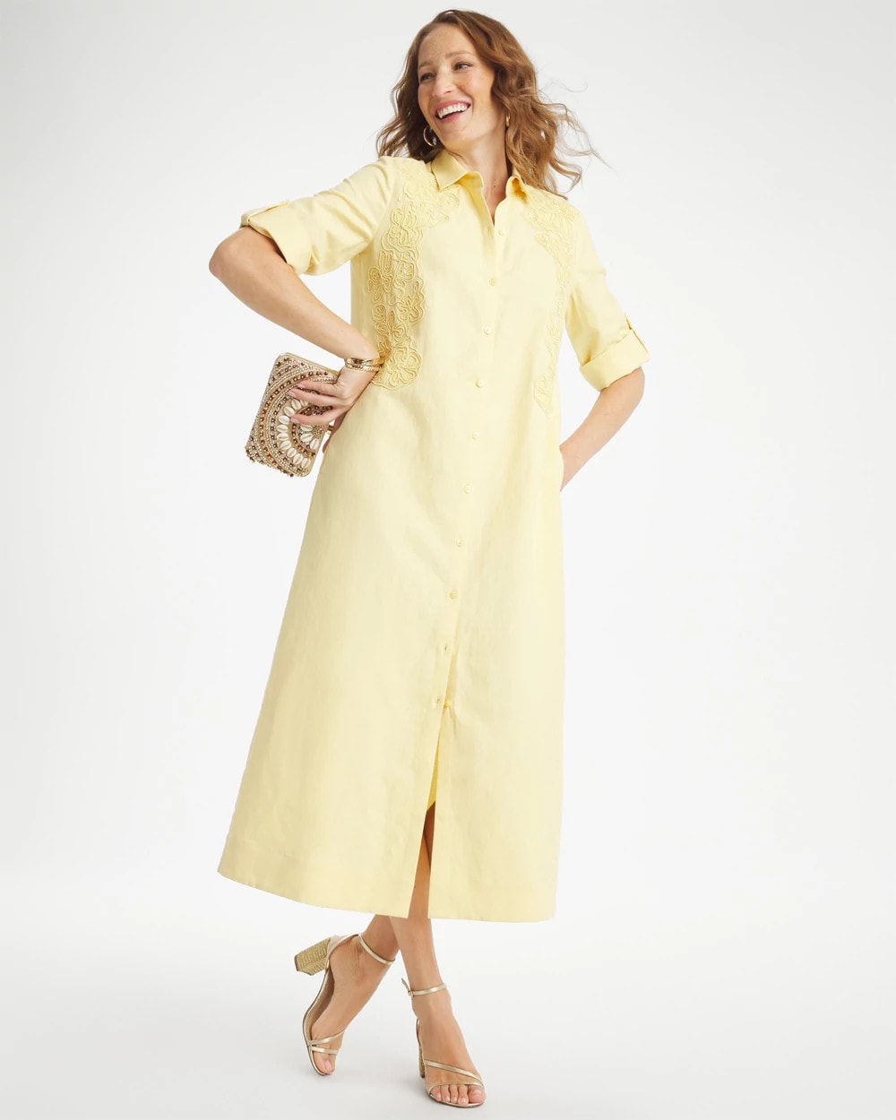 Chico's Premium | Embellished Linen-Cotton Shirtdress