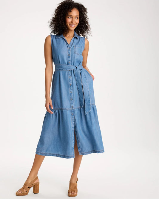 Chico's Value | Twill Denim Belted Shirtdress