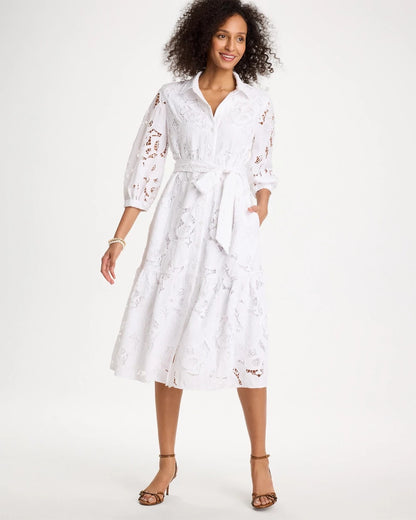 Chico's Customer Favorite | Lace Cutout Belted Shirtdress
