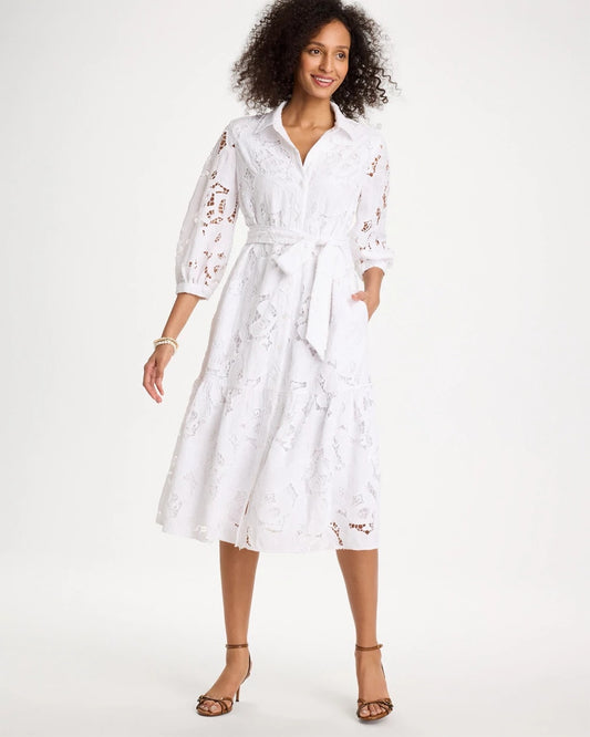 Chico's Customer Favorite | Lace Cutout Belted Shirtdress