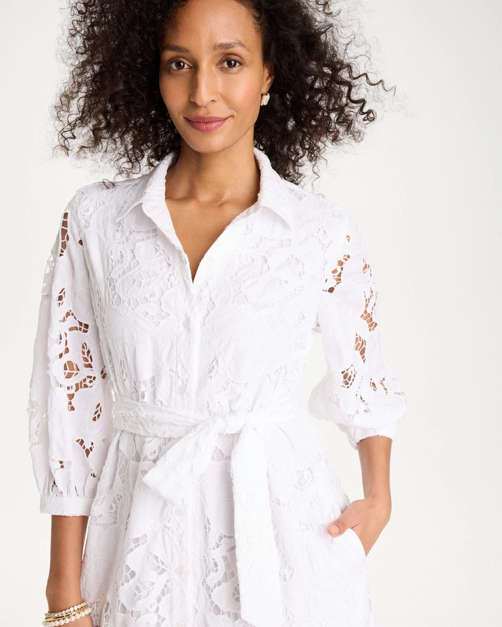 Chico's Customer Favorite | Lace Cutout Belted Shirtdress